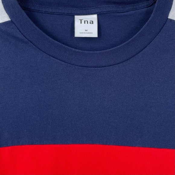 Aritzia TNA M Agden T-Shirt Long Sleeve Colorblock Navy Red White 69443 - Picture 6 of 9